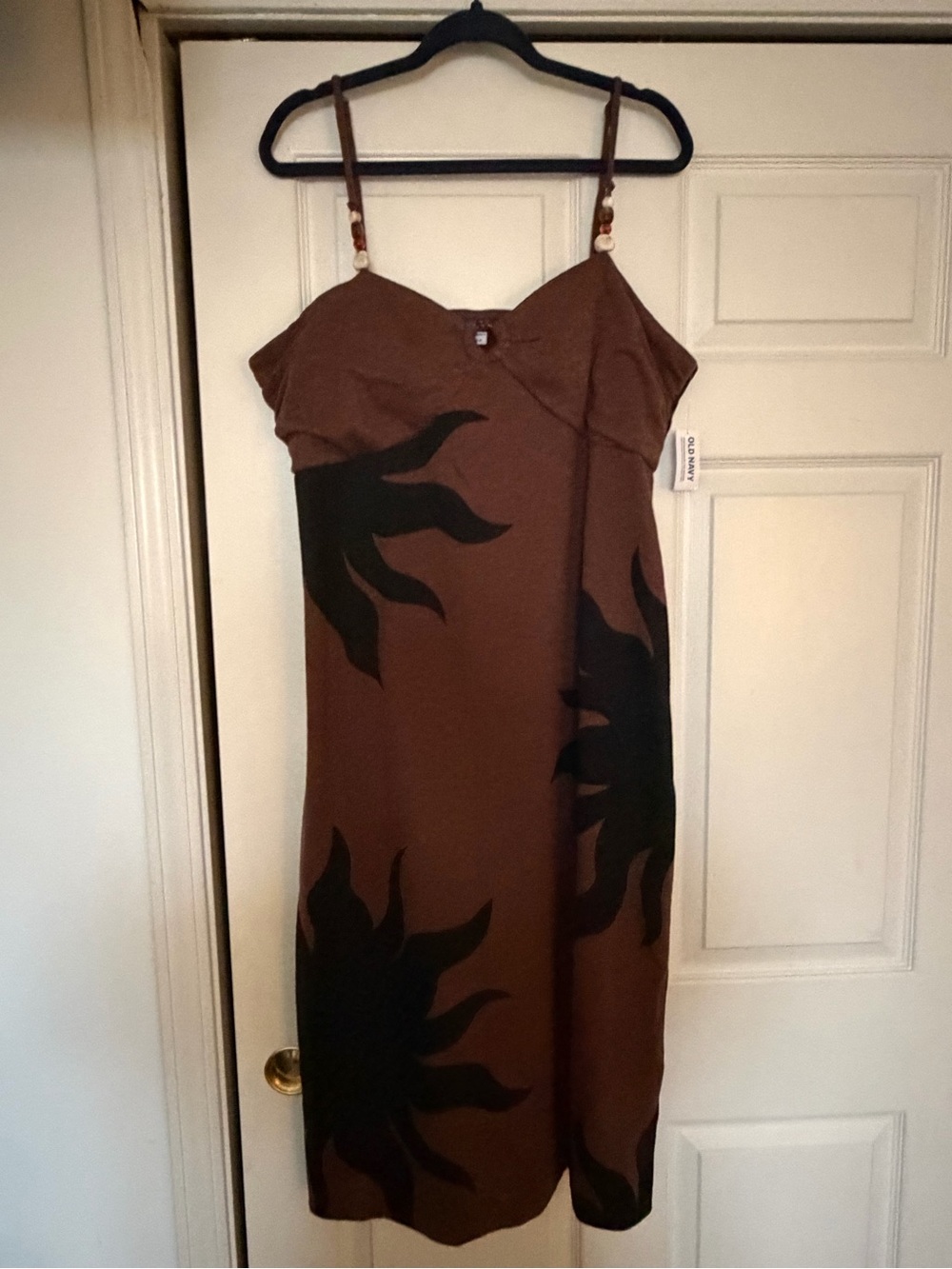 Old Navy Brown Midi Slip Dress with Black Sun Motif